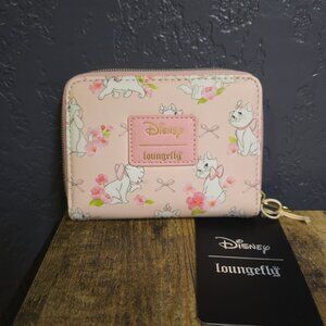 Loungefly Disney Aristocats Marie Wallet Floral Bows Pattern Zip Around NEW